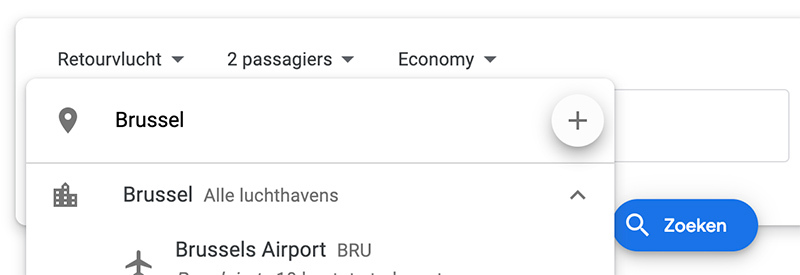 Vergelijk verschillende vertrekluchthavens met Google Vluchten